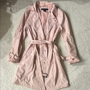 Pink Trench Coat with Belted Waist and Lapels